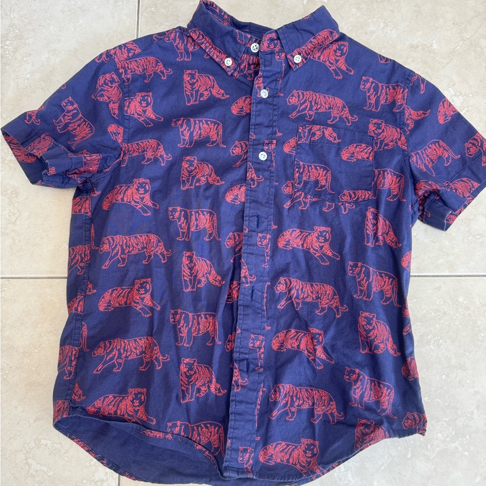 Crewcuts Boys Tiger Short Sleeve Button Down - 10